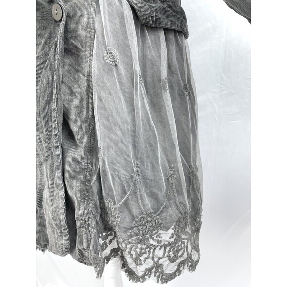Victorian Trading Co Jacket Women L/XL Gray Lace Corduroy Button Closure - Picture 2 of 16